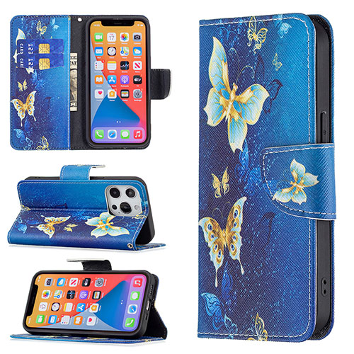 Leather Case Stands Butterfly Flip Cover L07 Holder for Apple iPhone 13 Pro Max Blue