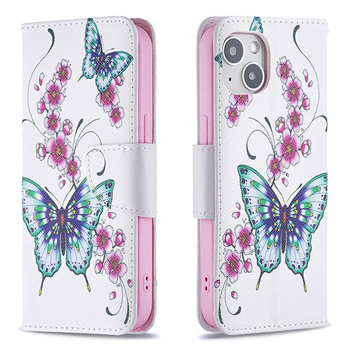 Leather Case Stands Butterfly Flip Cover L07 Holder for Apple iPhone 14 Plus White