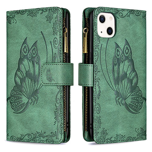 Leather Case Stands Butterfly Flip Cover L08 Holder for Apple iPhone 13 Green