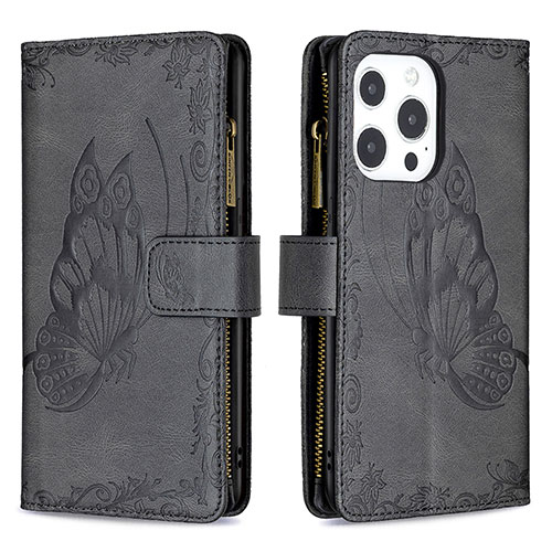 Leather Case Stands Butterfly Flip Cover L08 Holder for Apple iPhone 13 Pro Black