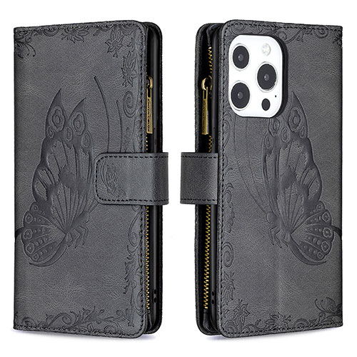 Leather Case Stands Butterfly Flip Cover L08 Holder for Apple iPhone 14 Pro Black