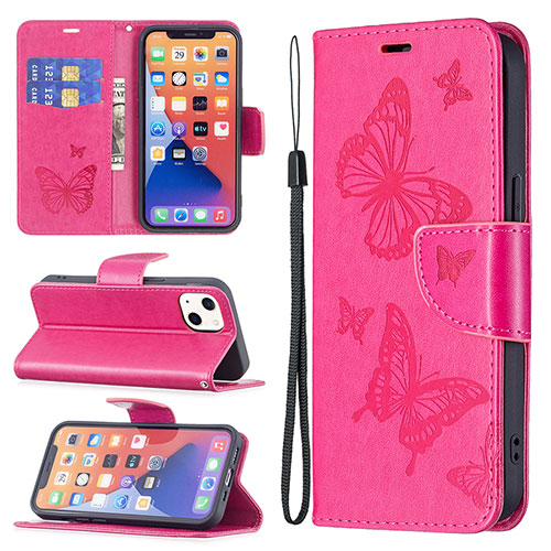 Leather Case Stands Butterfly Flip Cover L09 Holder for Apple iPhone 13 Hot Pink