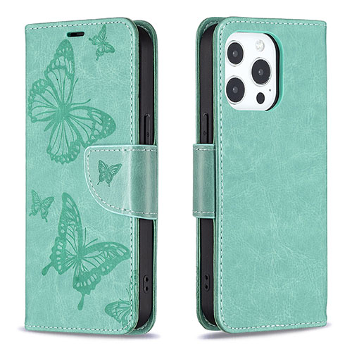 Leather Case Stands Butterfly Flip Cover L09 Holder for Apple iPhone 13 Pro Green