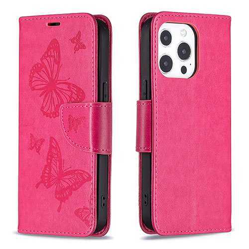 Leather Case Stands Butterfly Flip Cover L09 Holder for Apple iPhone 13 Pro Max Hot Pink