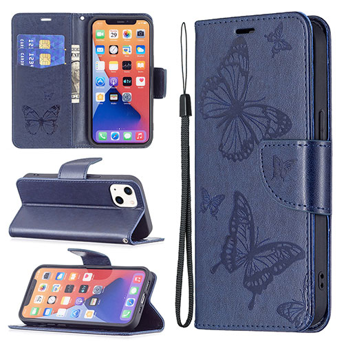 Leather Case Stands Butterfly Flip Cover L09 Holder for Apple iPhone 14 Plus Blue