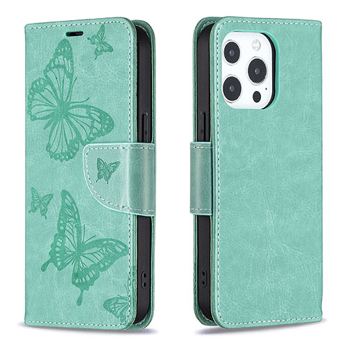 Leather Case Stands Butterfly Flip Cover L09 Holder for Apple iPhone 14 Pro Max Green