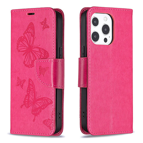 Leather Case Stands Butterfly Flip Cover L09 Holder for Apple iPhone 14 Pro Max Hot Pink