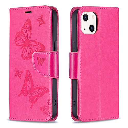 Leather Case Stands Butterfly Flip Cover L09 Holder for Apple iPhone 15 Hot Pink