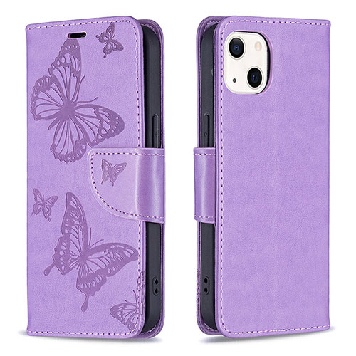 Leather Case Stands Butterfly Flip Cover L09 Holder for Apple iPhone 15 Plus Purple