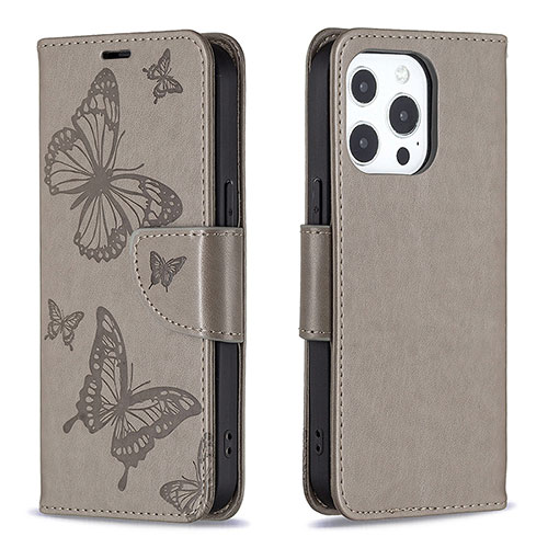 Leather Case Stands Butterfly Flip Cover L09 Holder for Apple iPhone 16 Pro Max Dark Gray