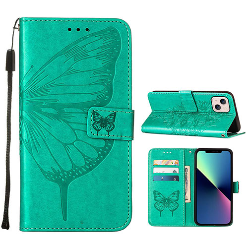 Leather Case Stands Butterfly Flip Cover L10 Holder for Apple iPhone 13 Mini Green