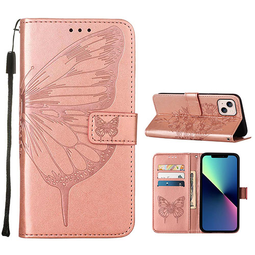 Leather Case Stands Butterfly Flip Cover L10 Holder for Apple iPhone 13 Mini Rose Gold