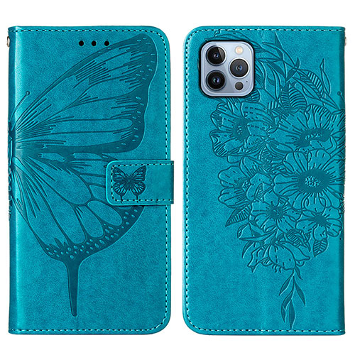 Leather Case Stands Butterfly Flip Cover L10 Holder for Apple iPhone 13 Pro Blue