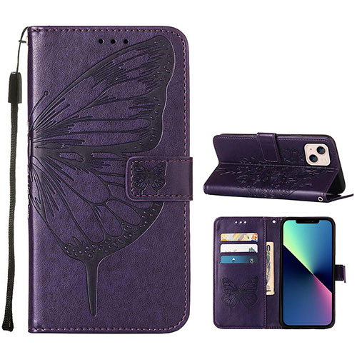 Leather Case Stands Butterfly Flip Cover L10 Holder for Apple iPhone 13 Purple