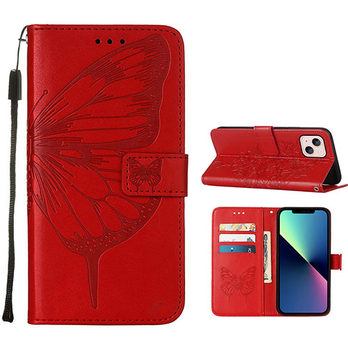 Leather Case Stands Butterfly Flip Cover L10 Holder for Apple iPhone 14 Red