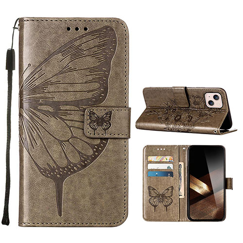 Leather Case Stands Butterfly Flip Cover L10 Holder for Apple iPhone 15 Plus Dark Gray