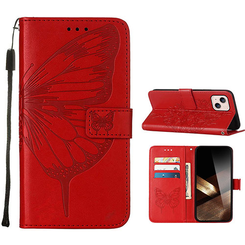 Leather Case Stands Butterfly Flip Cover L10 Holder for Apple iPhone 15 Plus Red