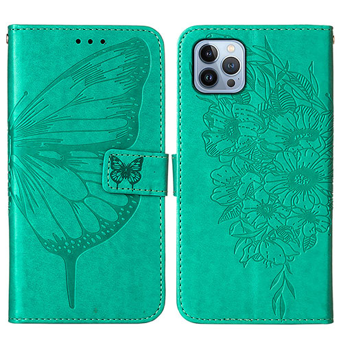 Leather Case Stands Butterfly Flip Cover L10 Holder for Apple iPhone 15 Pro Max Green