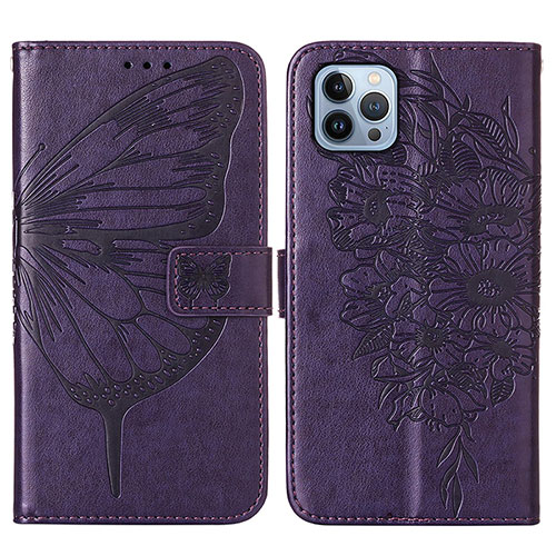 Leather Case Stands Butterfly Flip Cover L10 Holder for Apple iPhone 16 Pro Purple