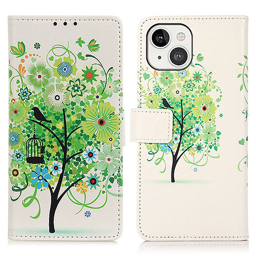 Leather Case Stands Fashionable Pattern Flip Cover A07 Holder for Apple iPhone 14 Green