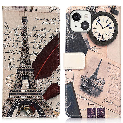 Leather Case Stands Fashionable Pattern Flip Cover A07 Holder for Apple iPhone 15 Plus Gray