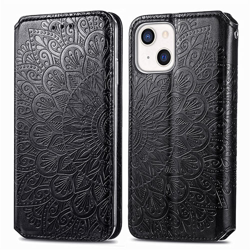 Leather Case Stands Fashionable Pattern Flip Cover H01 Holder for Apple iPhone 13 Black