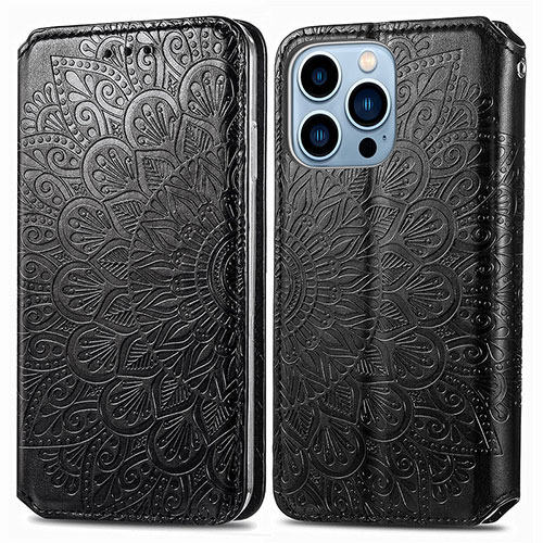 Leather Case Stands Fashionable Pattern Flip Cover H01 Holder for Apple iPhone 14 Pro Black