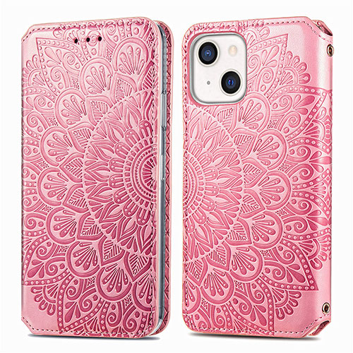 Leather Case Stands Fashionable Pattern Flip Cover H01 Holder for Apple iPhone 14 Rose Gold