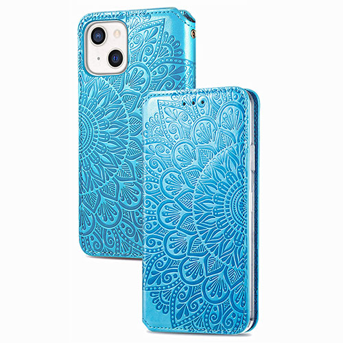 Leather Case Stands Fashionable Pattern Flip Cover H02 Holder for Apple iPhone 13 Mini Blue