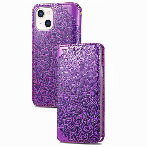 Leather Case Stands Fashionable Pattern Flip Cover H02 Holder for Apple iPhone 13 Purple