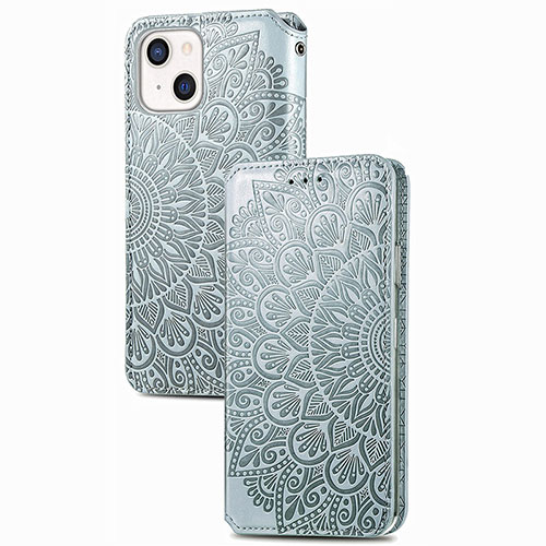 Leather Case Stands Fashionable Pattern Flip Cover H02 Holder for Apple iPhone 13 Silver