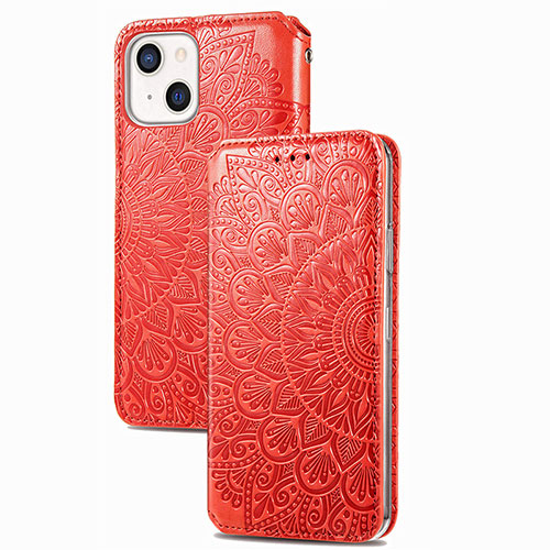 Leather Case Stands Fashionable Pattern Flip Cover H02 Holder for Apple iPhone 15 Red