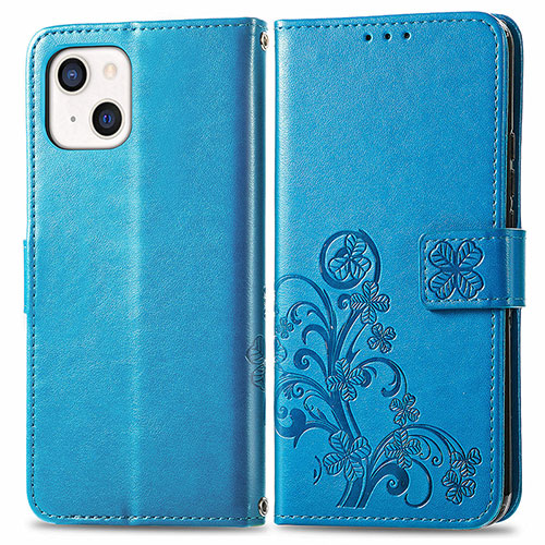 Leather Case Stands Fashionable Pattern Flip Cover H03 Holder for Apple iPhone 13 Blue