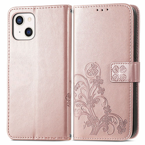 Leather Case Stands Fashionable Pattern Flip Cover H03 Holder for Apple iPhone 13 Mini Rose Gold