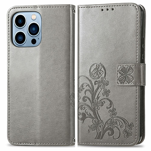 Leather Case Stands Fashionable Pattern Flip Cover H03 Holder for Apple iPhone 14 Pro Max Gray