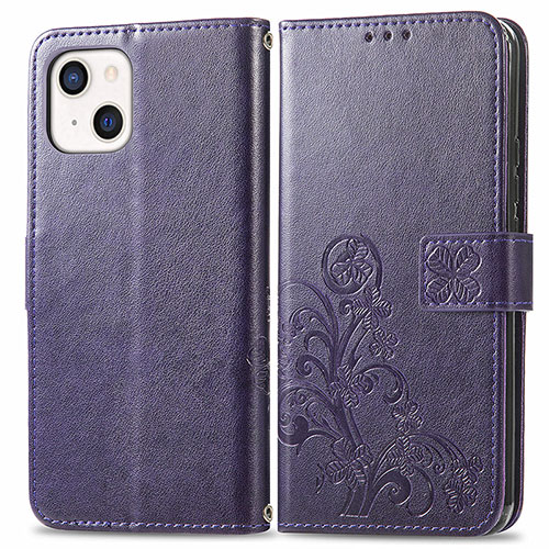 Leather Case Stands Fashionable Pattern Flip Cover H03 Holder for Apple iPhone 15 Purple