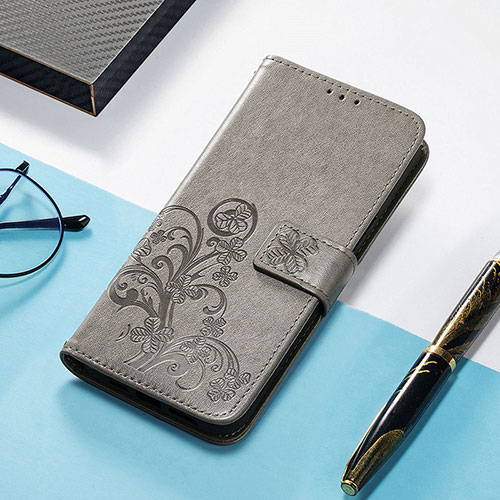 Leather Case Stands Fashionable Pattern Flip Cover H04 Holder for Apple iPhone 13 Pro Gray