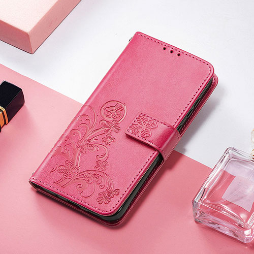 Leather Case Stands Fashionable Pattern Flip Cover H04 Holder for Apple iPhone 15 Pro Hot Pink