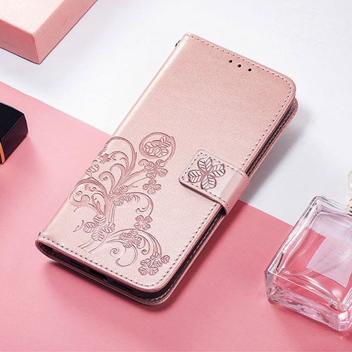 Leather Case Stands Fashionable Pattern Flip Cover H04 Holder for Apple iPhone 15 Pro Rose Gold