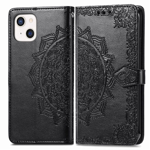 Leather Case Stands Fashionable Pattern Flip Cover H05 Holder for Apple iPhone 13 Black