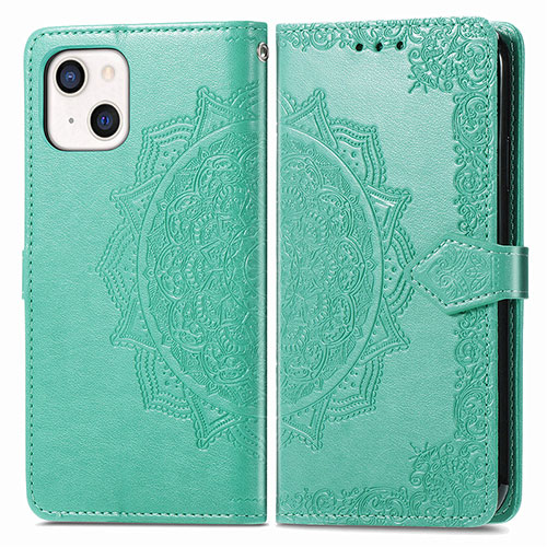 Leather Case Stands Fashionable Pattern Flip Cover H05 Holder for Apple iPhone 13 Green