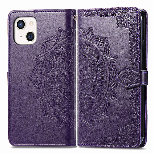 Leather Case Stands Fashionable Pattern Flip Cover H05 Holder for Apple iPhone 13 Purple