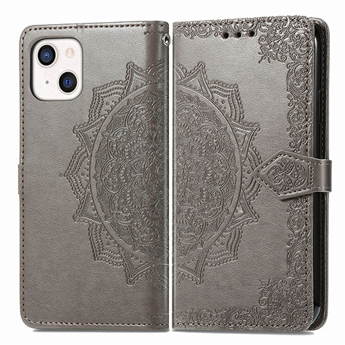 Leather Case Stands Fashionable Pattern Flip Cover H05 Holder for Apple iPhone 14 Gray