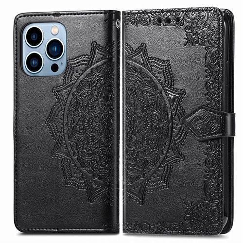 Leather Case Stands Fashionable Pattern Flip Cover H06 Holder for Apple iPhone 13 Pro Black