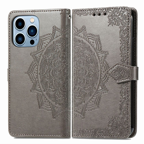 Leather Case Stands Fashionable Pattern Flip Cover H06 Holder for Apple iPhone 14 Pro Gray