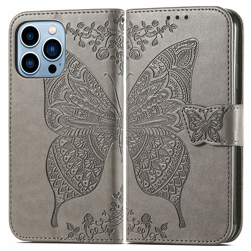 Leather Case Stands Fashionable Pattern Flip Cover H07 Holder for Apple iPhone 13 Pro Gray
