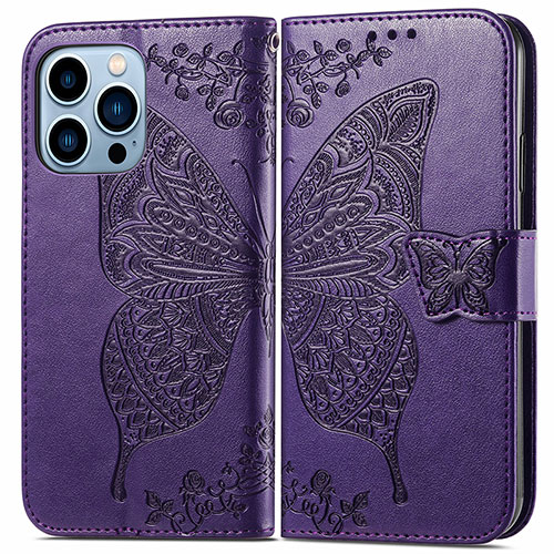 Leather Case Stands Fashionable Pattern Flip Cover H07 Holder for Apple iPhone 13 Pro Purple