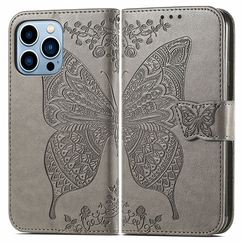 Leather Case Stands Fashionable Pattern Flip Cover H07 Holder for Apple iPhone 14 Pro Gray