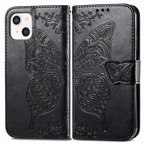 Leather Case Stands Fashionable Pattern Flip Cover H07 Holder for Apple iPhone 15 Black