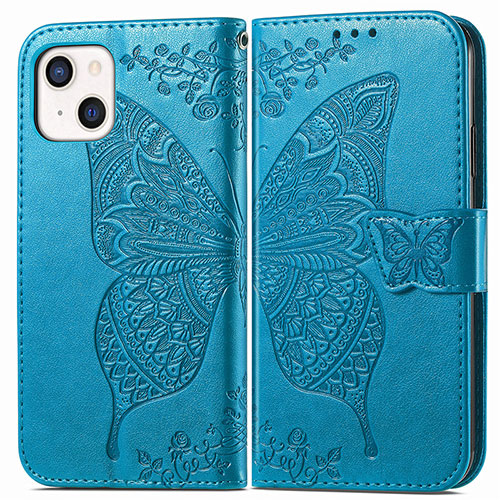 Leather Case Stands Fashionable Pattern Flip Cover H07 Holder for Apple iPhone 15 Blue